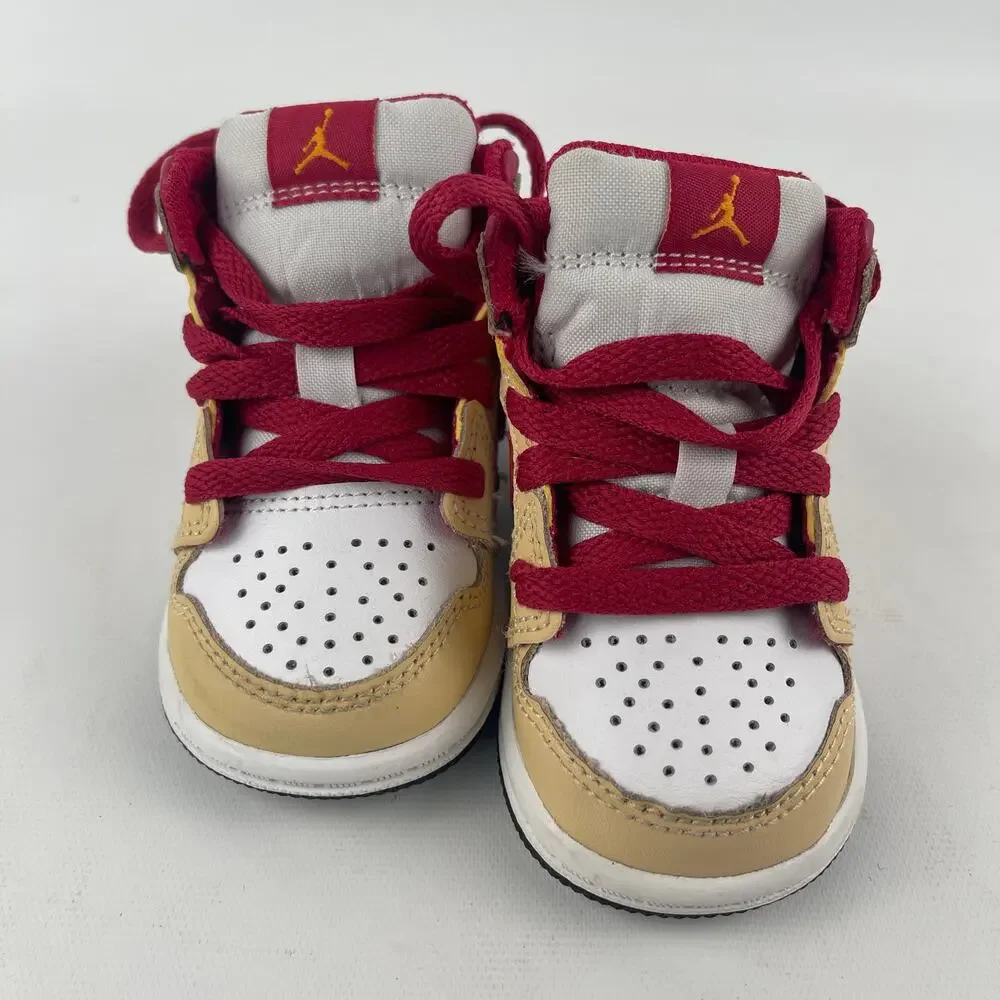 Nike Air Jordan 1 Mid Toddler Red Tan White Shoes US Size 3C